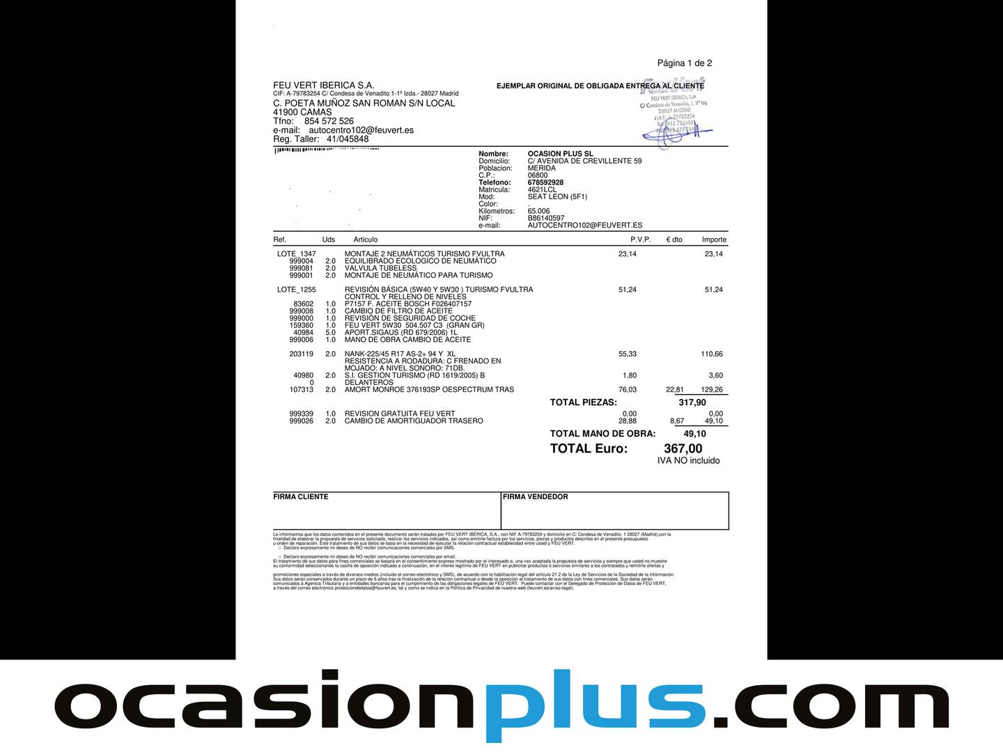 Foto del mantenimiento del Seat León SEAT León 2.0 TDI S&S FR DSG (150 CV)