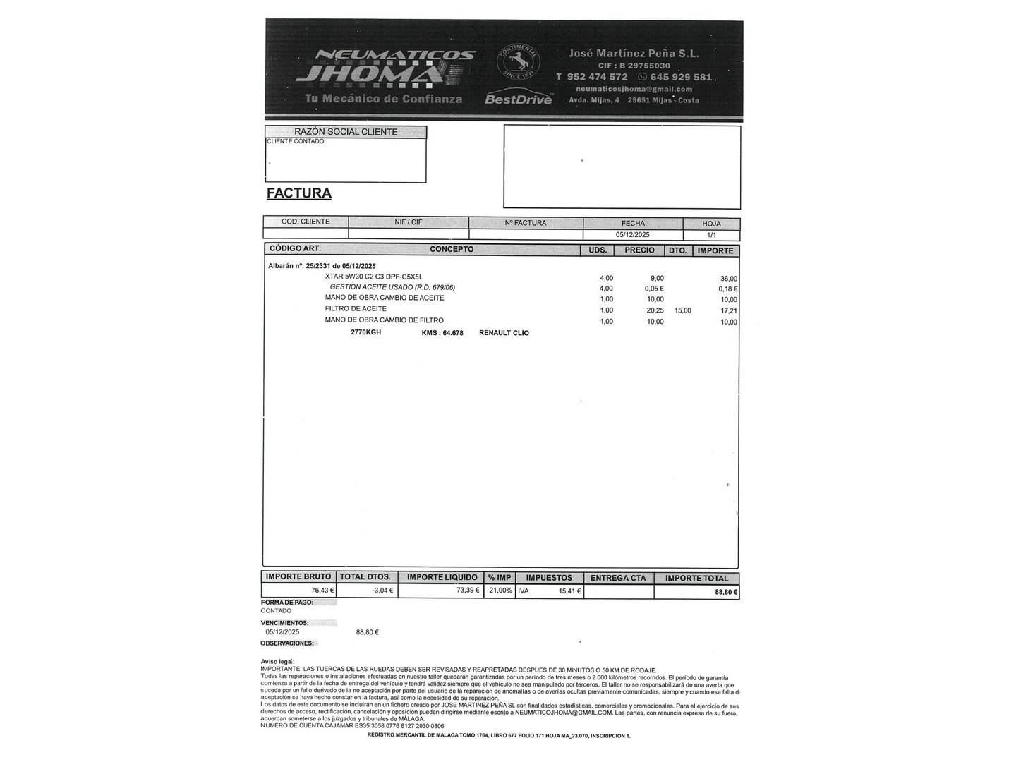 Foto del mantenimiento del Renault Clio Renault Clio Zen Energy TCe (90 CV)