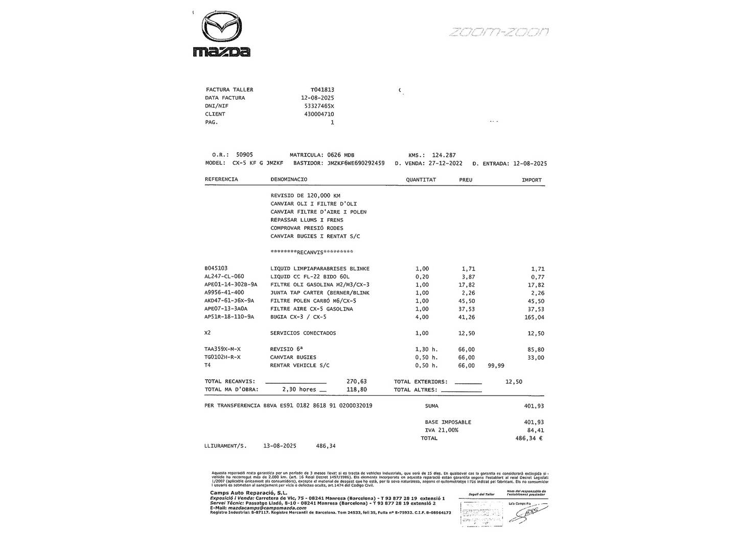 Foto del mantenimiento del Mazda CX-5 Mazda CX-5 2.0 GE Evolution 2WD (165 CV)