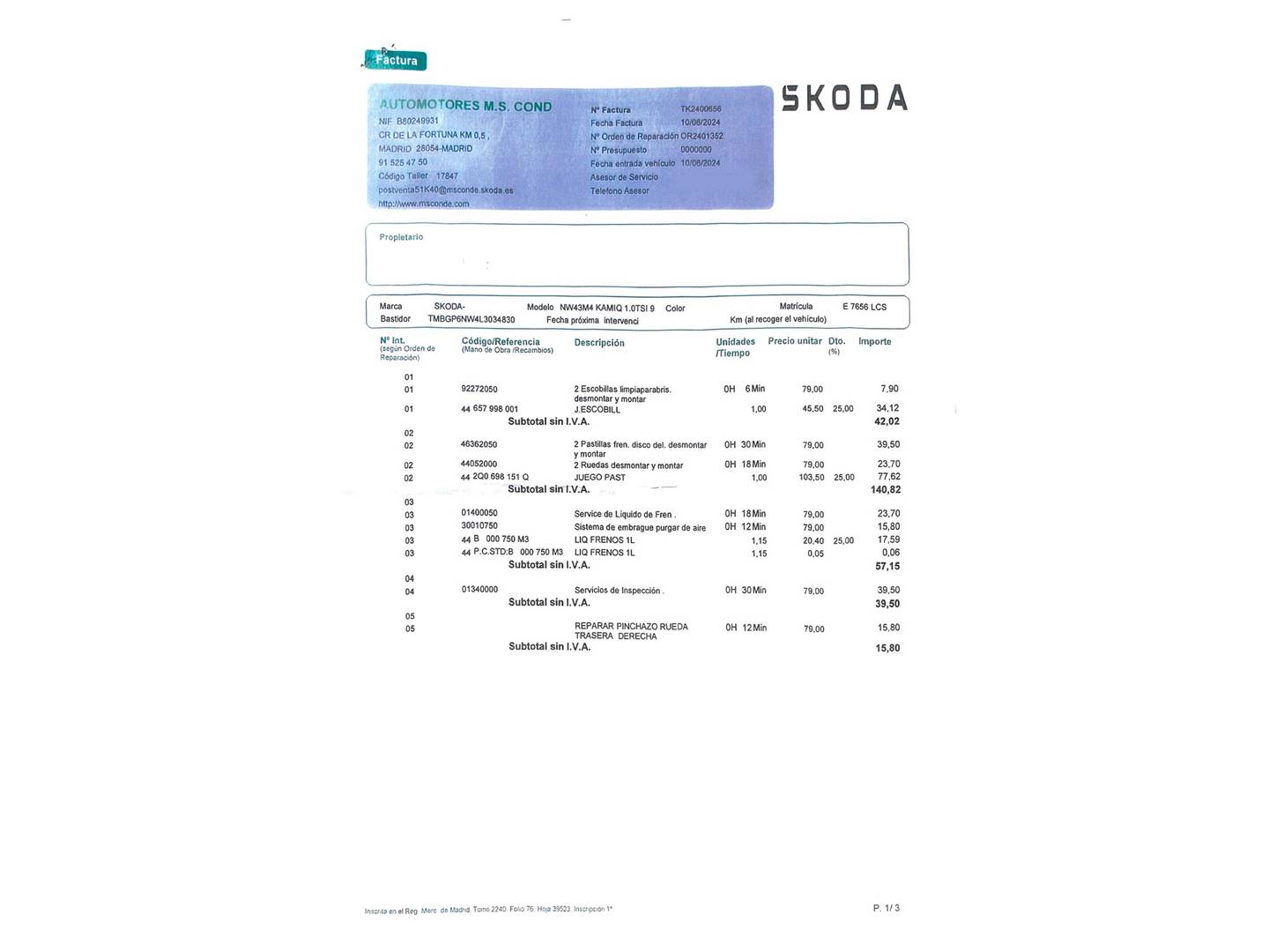 Foto del mantenimiento del Skoda Kamiq Skoda Kamiq 1.0 TSI Ambition (95 CV)