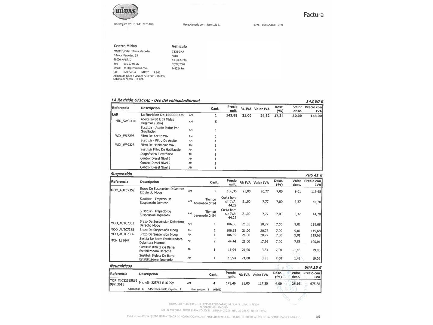 Foto del mantenimiento del Audi A4 Audi A4 2.0 TDI DPF (143 CV)