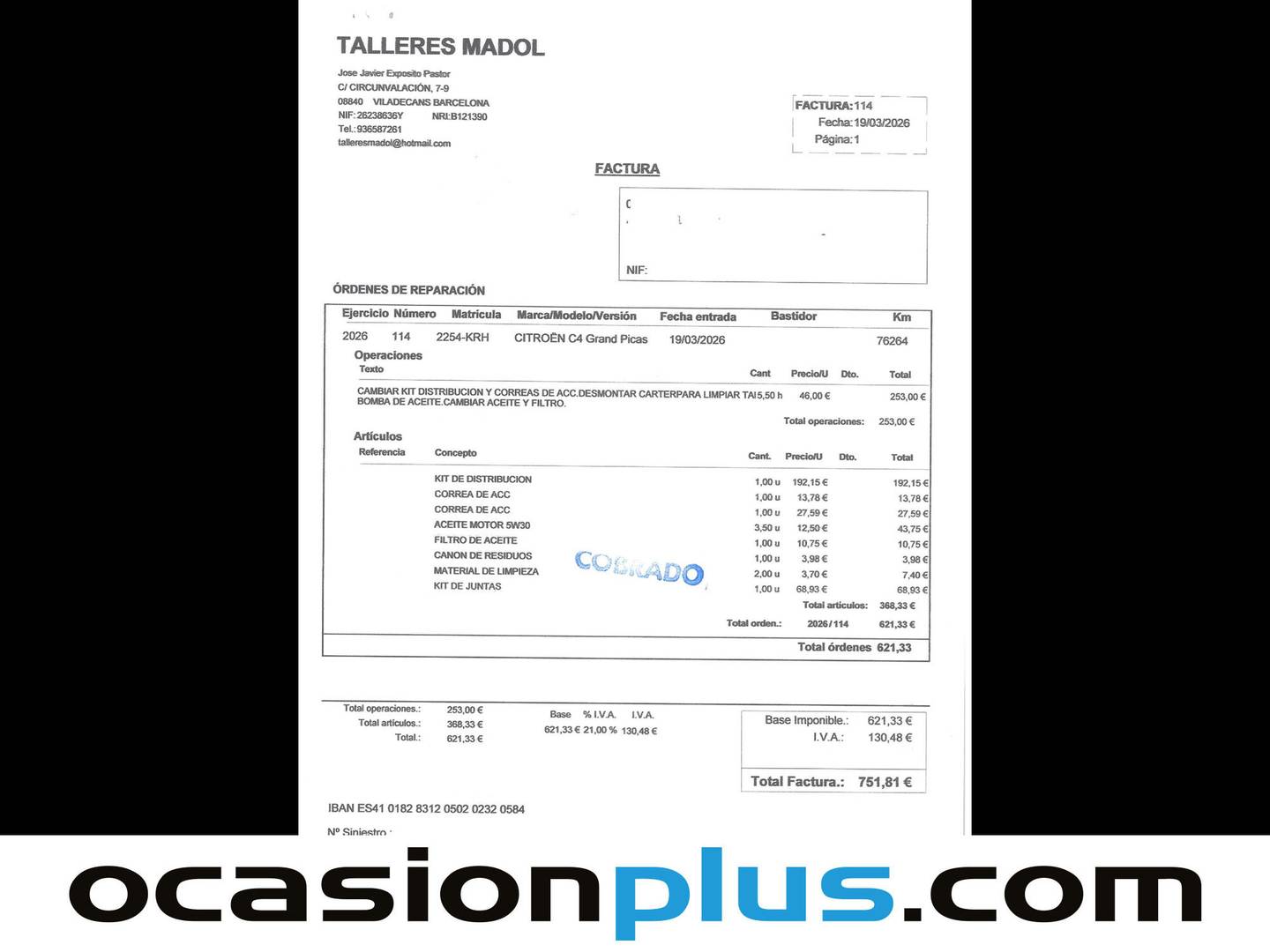 Foto del mantenimiento del Citroën Grand C4 Spacetourer Citroën Grand C4 Spacetourer PureTech 130 S&S 6v Feel (130 CV) 7 Plazas