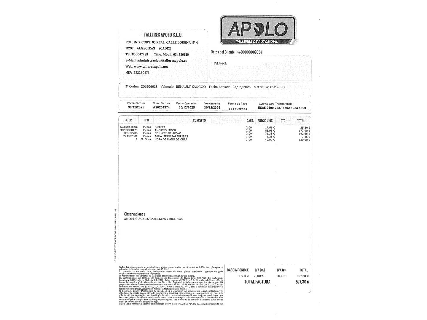 Foto del mantenimiento del Renault Kangoo Combi Renault Kangoo Combi 1.5 dCi Energy Expression (90 CV)
