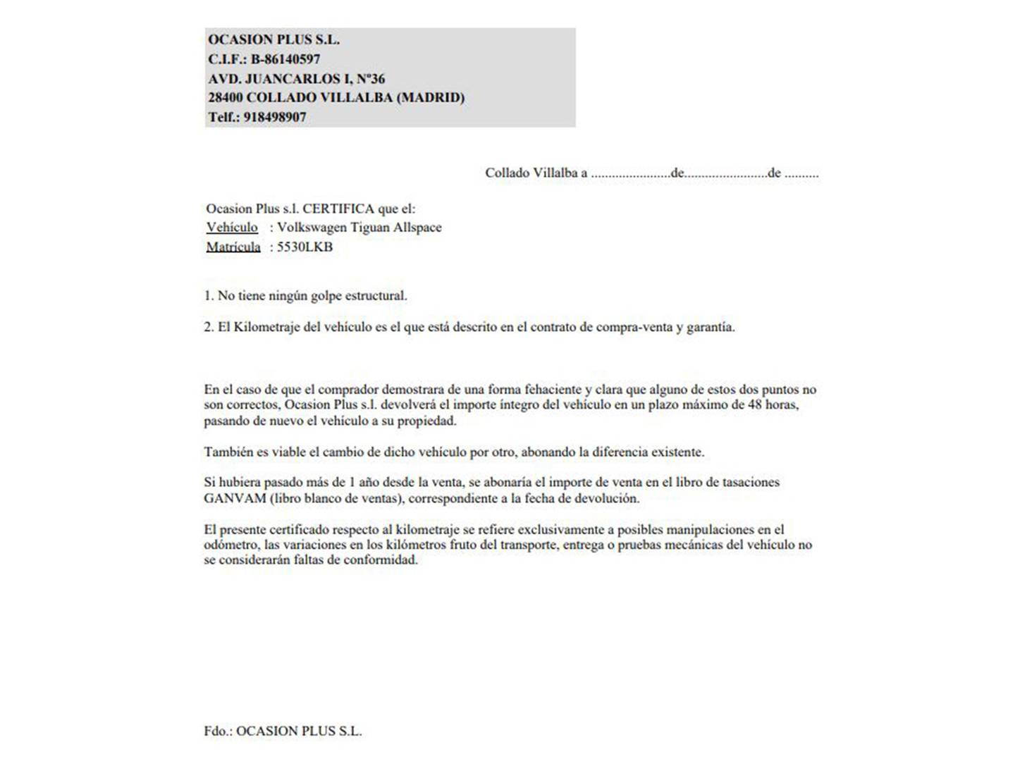 Foto del certificado del Volkswagen Tiguan Allspace Volkswagen Tiguan Allspace Sport 2.0 TDI (150 CV) Pack R-line
