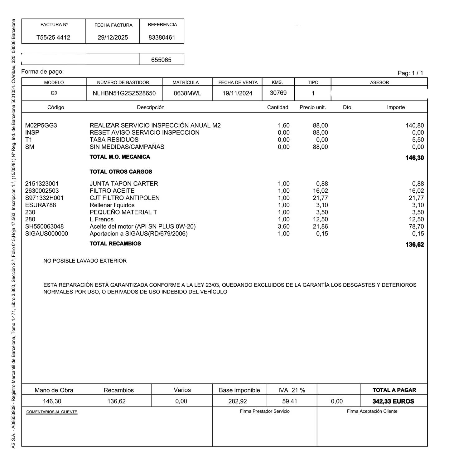 Foto del mantenimiento del Hyundai i20 Hyundai i20 1.0 TGDI Klass (100 CV)