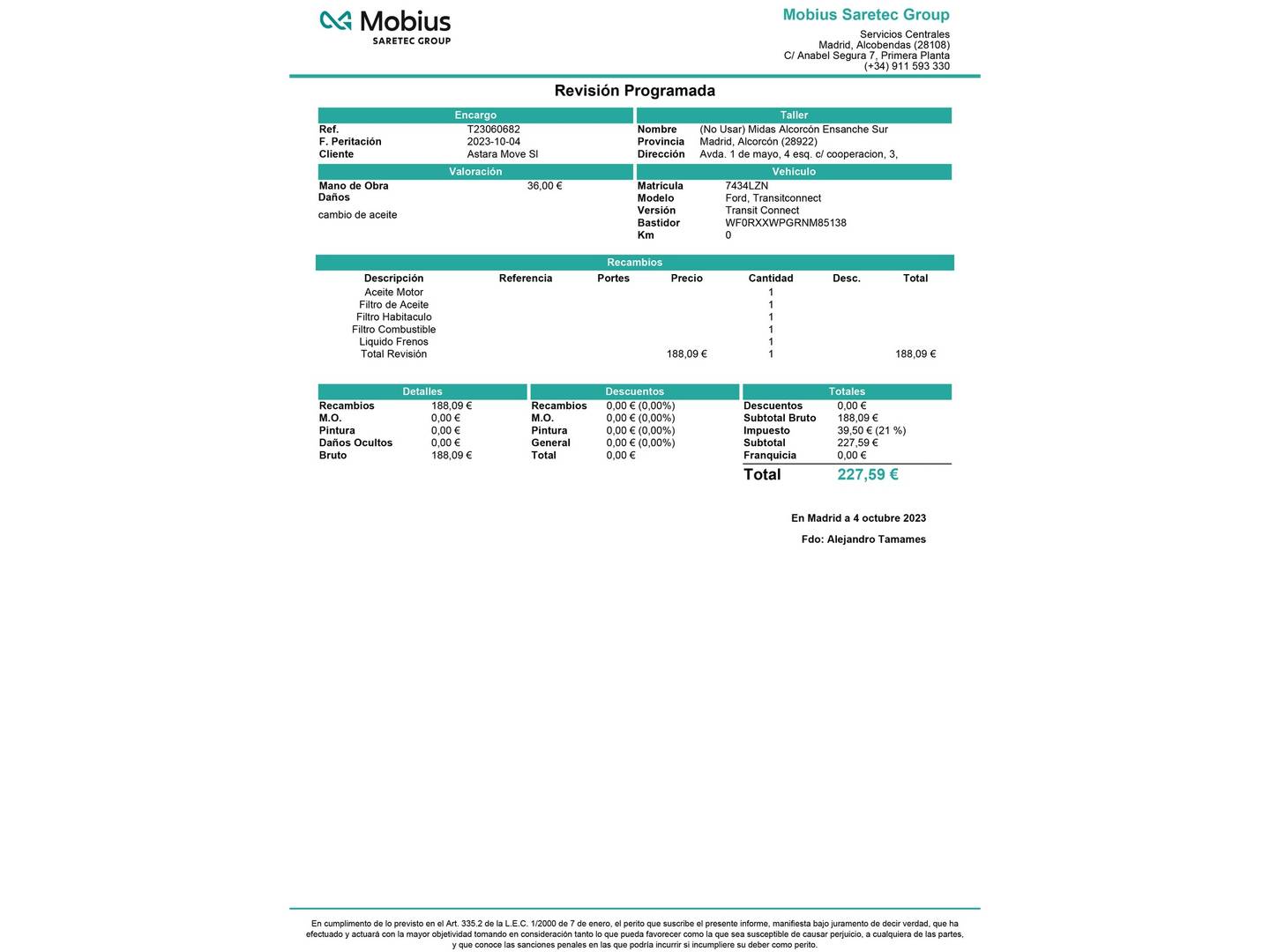 Foto del mantenimiento del Ford Transit Connect Ford Transit Connect Furgon 1.5 TDCi Trend 200 L1 (100 CV)
