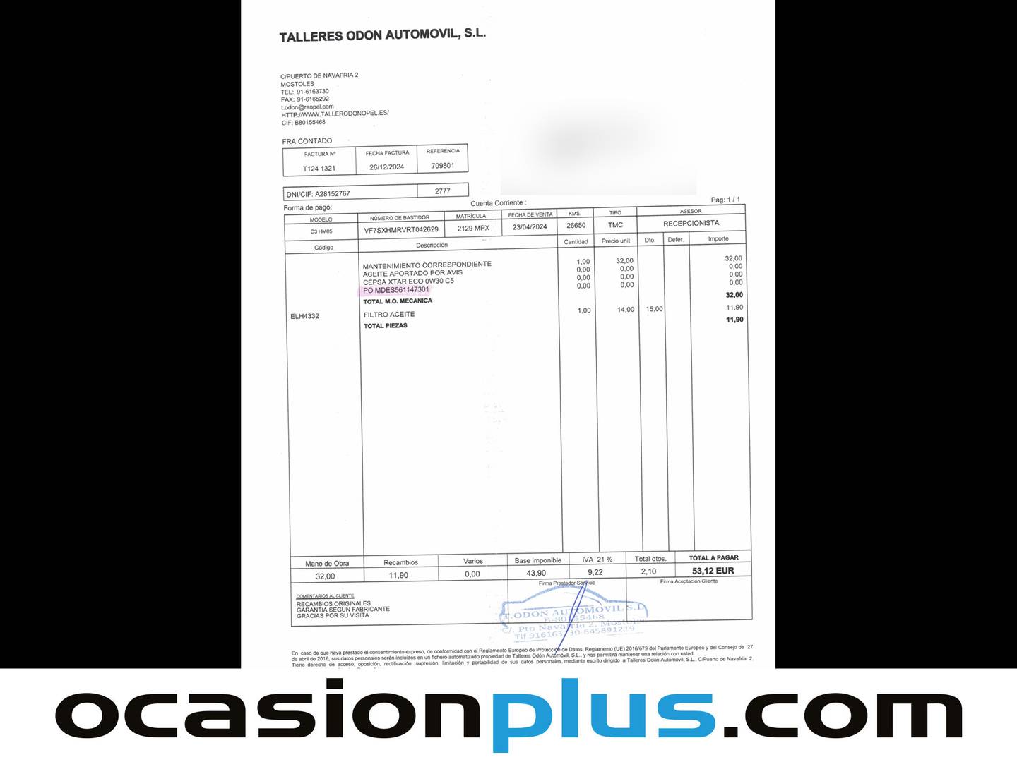 Foto del mantenimiento del Citroën C3 Citroën C3 PureTech 83 Plus (83 CV)