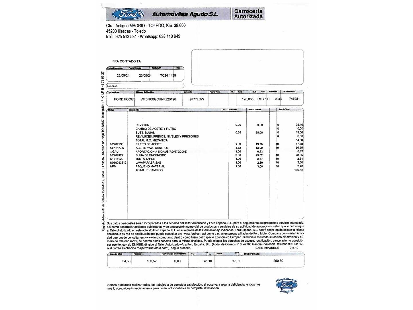 Foto del mantenimiento del Ford Focus Ford Focus 1.0 Ecoboost ST-Line (125 CV)
