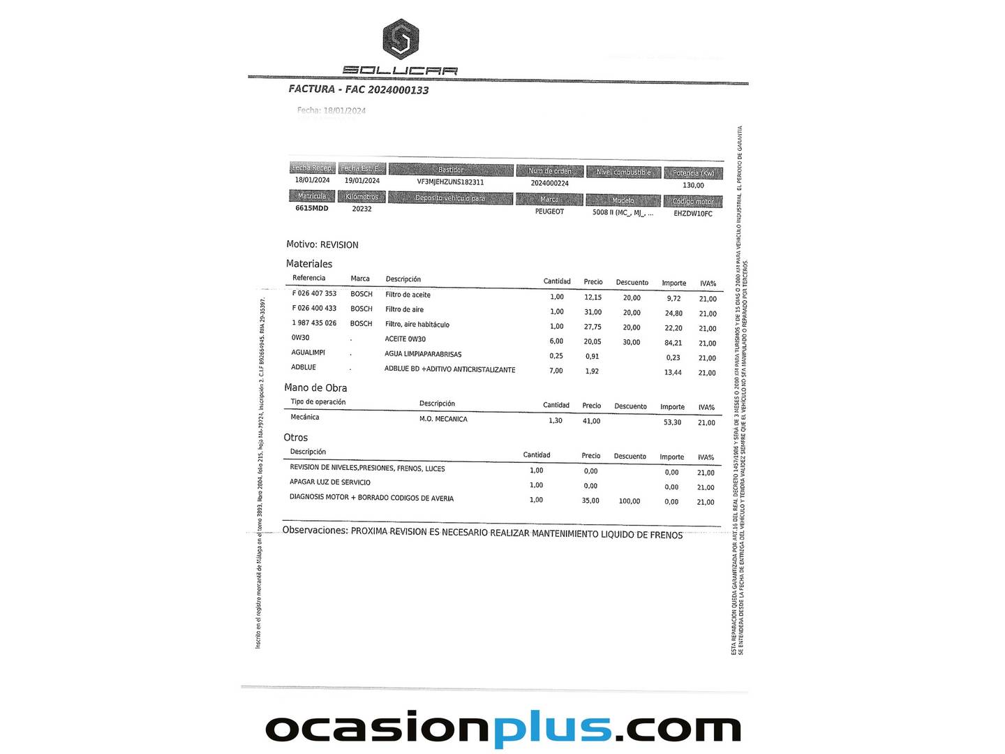 Foto del mantenimiento del Peugeot 5008 Peugeot 5008 BlueHDI 180 S&S Allure Pack EAT8 (180 CV) 7 Plazas