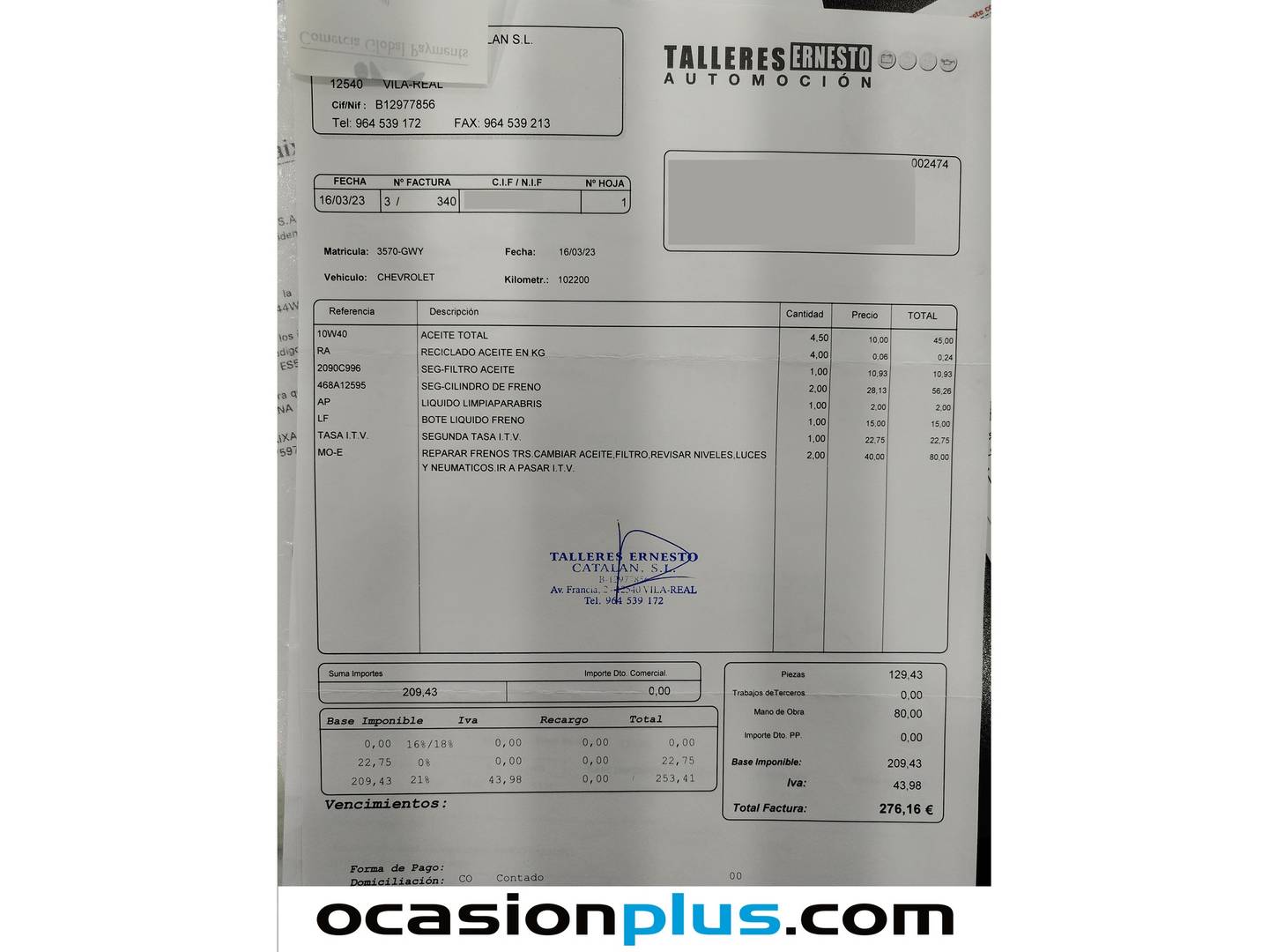 Foto del mantenimiento del Chevrolet Aveo Chevrolet Aveo 1.2 16v LS (84 CV)