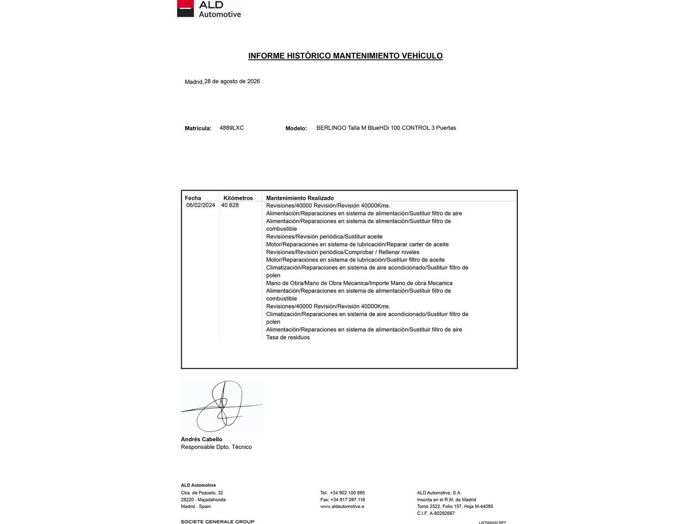 Foto del mantenimiento del Citroën Berlingo Citroën Berlingo Furgon BlueHDi 100 Talla M Control (102 CV)