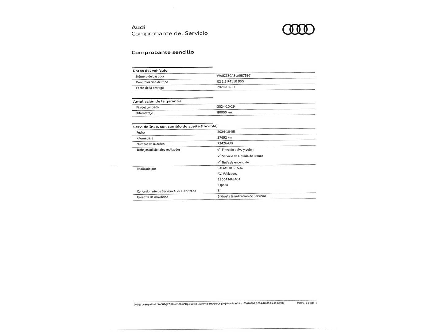 Foto del mantenimiento del Audi Q2 Audi Q2 ALL-IN edition 35 TFSI (150 CV) S tronic
