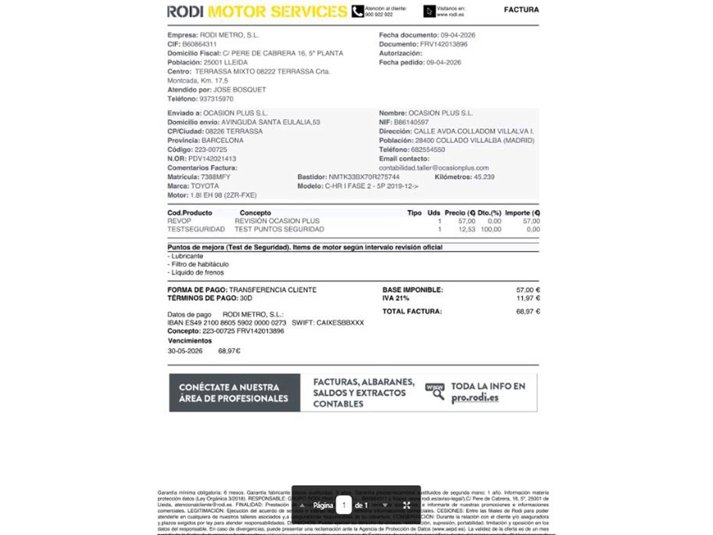 Foto del mantenimiento del Toyota C-HR Toyota C-HR 1.8 125H Advance (122 CV)