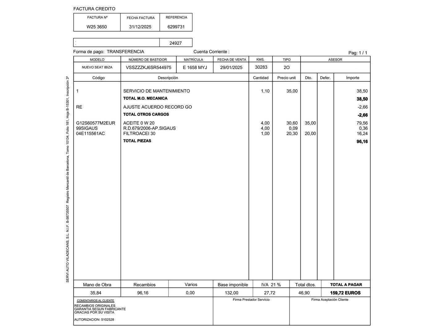 Foto del mantenimiento del Seat Ibiza Seat Ibiza 1.0 TSI S&S Xcellence (115 CV)