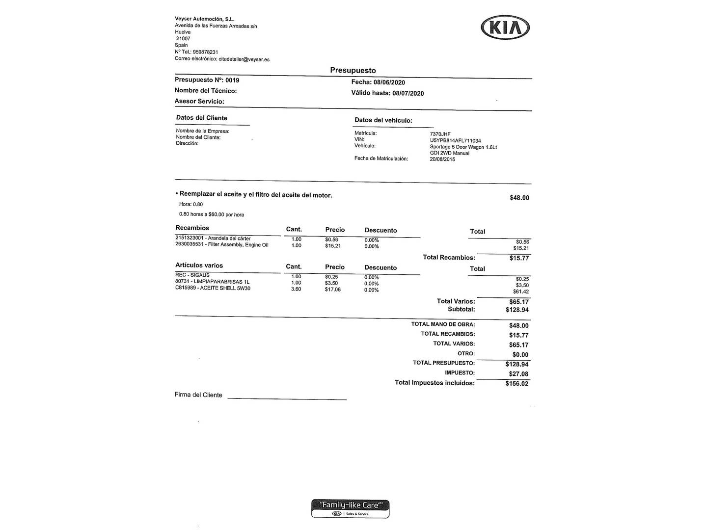 Foto del mantenimiento del KIA Sportage KIA Sportage 1.6 GDI Concept 4x2 (135 CV)