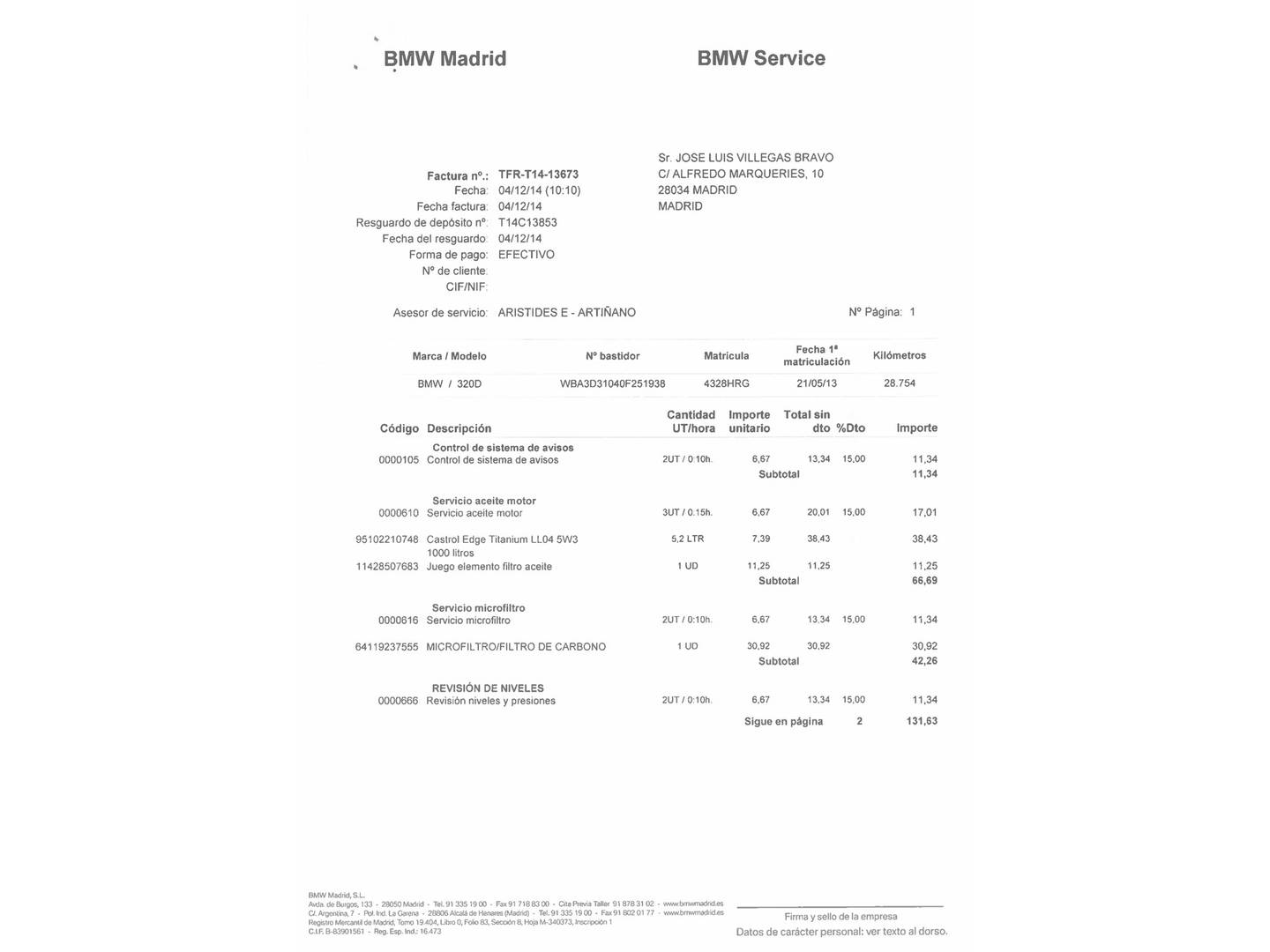 Foto del mantenimiento del BMW Serie 3 BMW Serie 3 320d (184 CV)