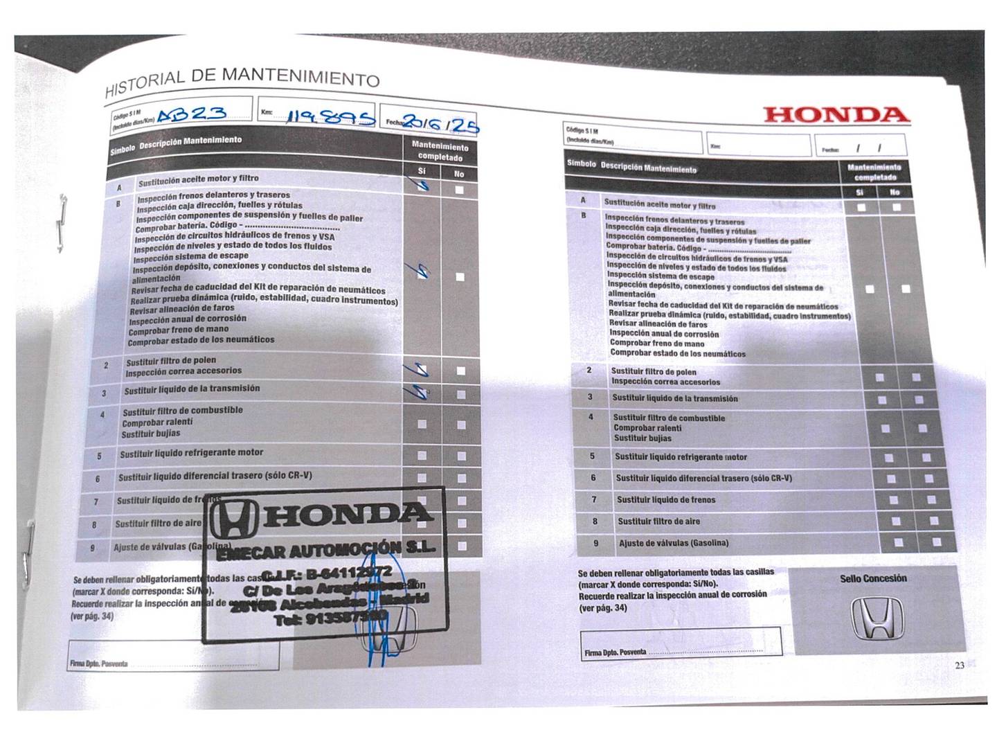 Foto del mantenimiento del Honda CR-V Honda CR-V 1.6 I-DTEC 4x2 Lifest Nav (120 CV)