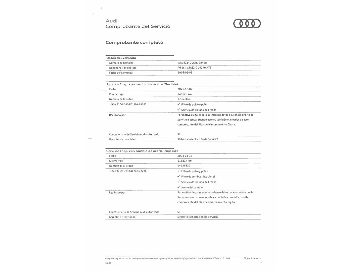 Foto del mantenimiento del Audi A6 Audi A6 Advanced edition 2.0 TDI ultra quattro (190 CV) S tronic
