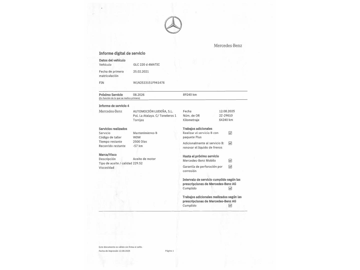 Foto del mantenimiento del Mercedes GLC Coupé Mercedes GLC Coupé 220 d 4Matic (194 CV)