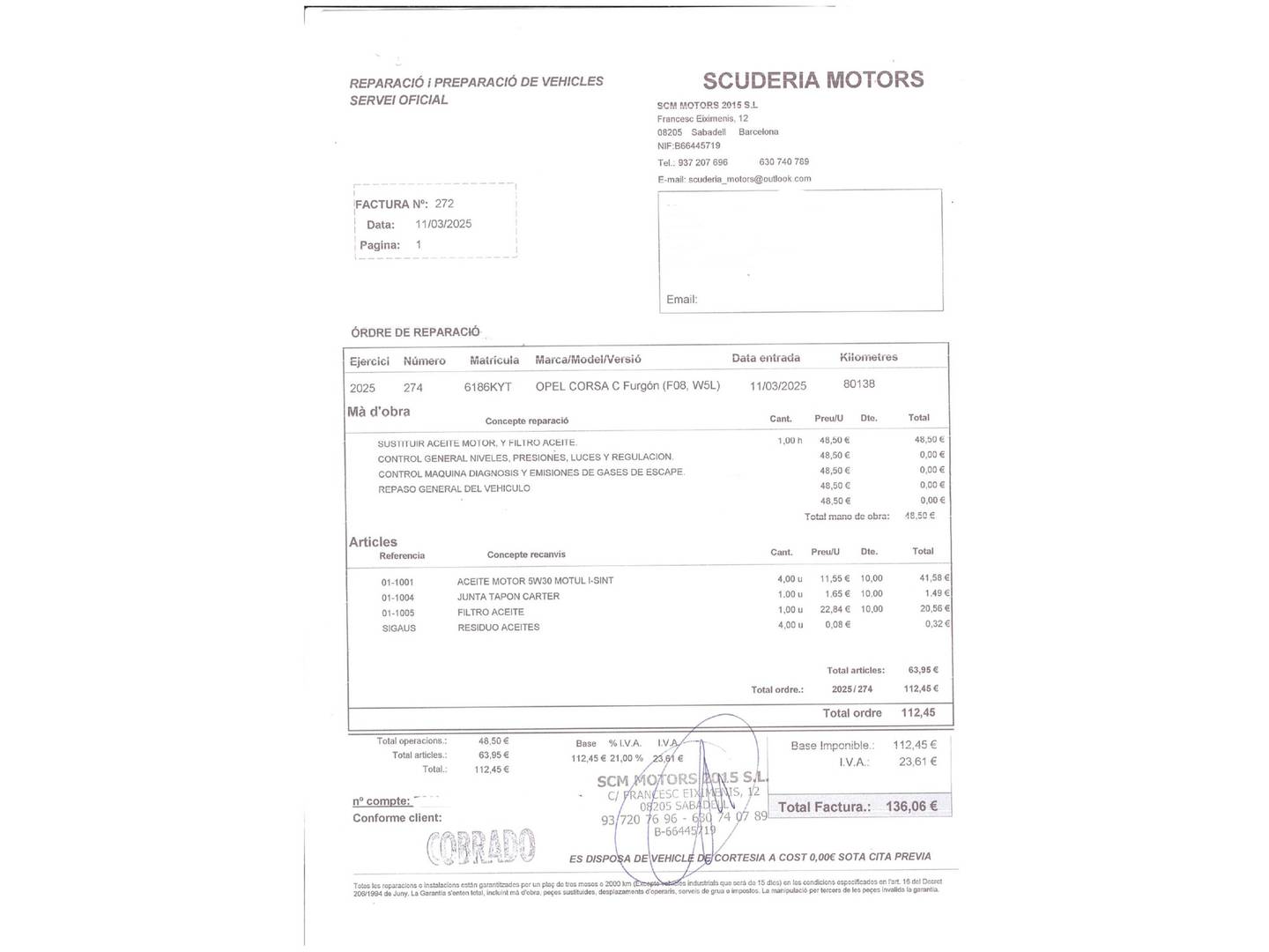 Foto del mantenimiento del Opel Corsa Opel Corsa 1.4 Design Line Auto (90 CV)