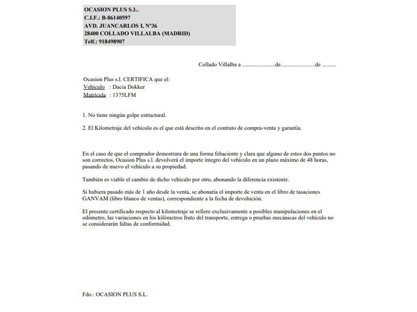Foto del certificado del Dacia Dokker Dacia Dokker Stepway Essential TCe (131 CV) GPF