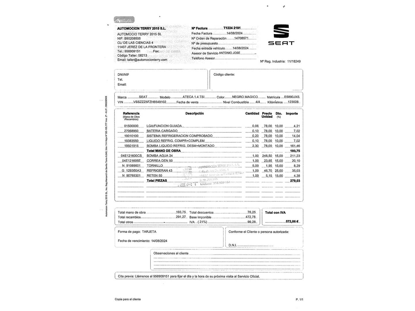 Foto del mantenimiento del Seat Ateca Seat Ateca 1.4 EcoTSI S&S Style (150 CV)