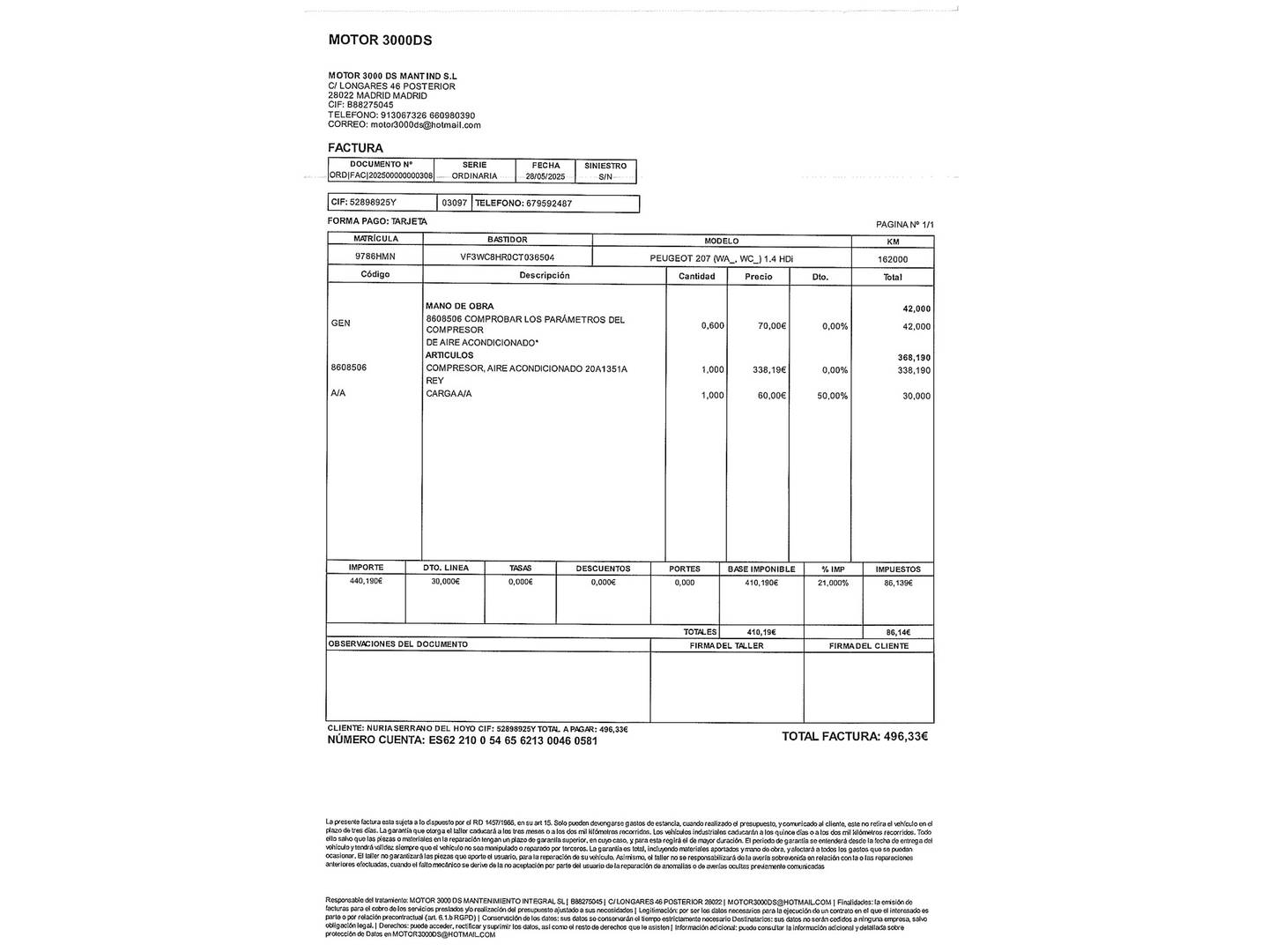 Foto del mantenimiento del Peugeot 207 Peugeot 207 1.4 HDI Active FAP (70 CV)