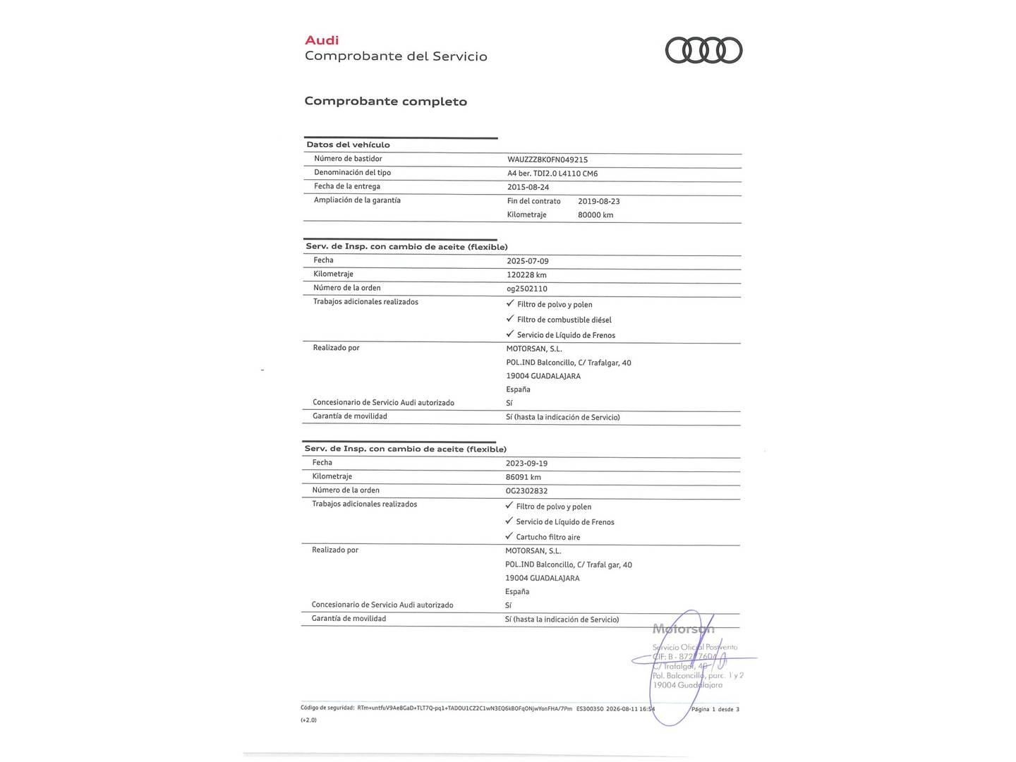 Foto del mantenimiento del Audi A4 Audi A4 S line edition 2.0 TDI clean diesel (150 CV)