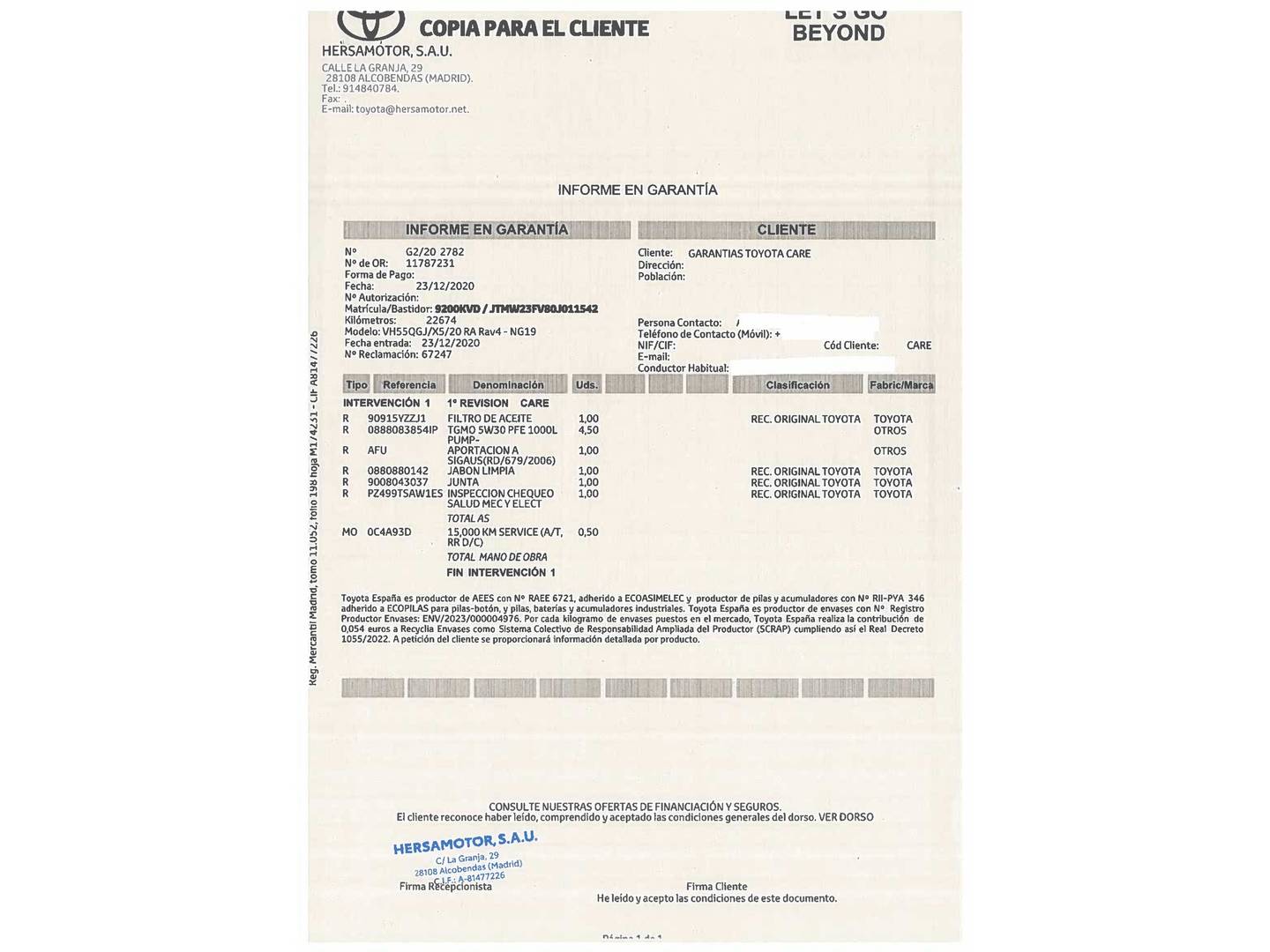 Foto del mantenimiento del Toyota Rav4 Toyota Rav4 2.5l hybrid Feel! (218 CV)