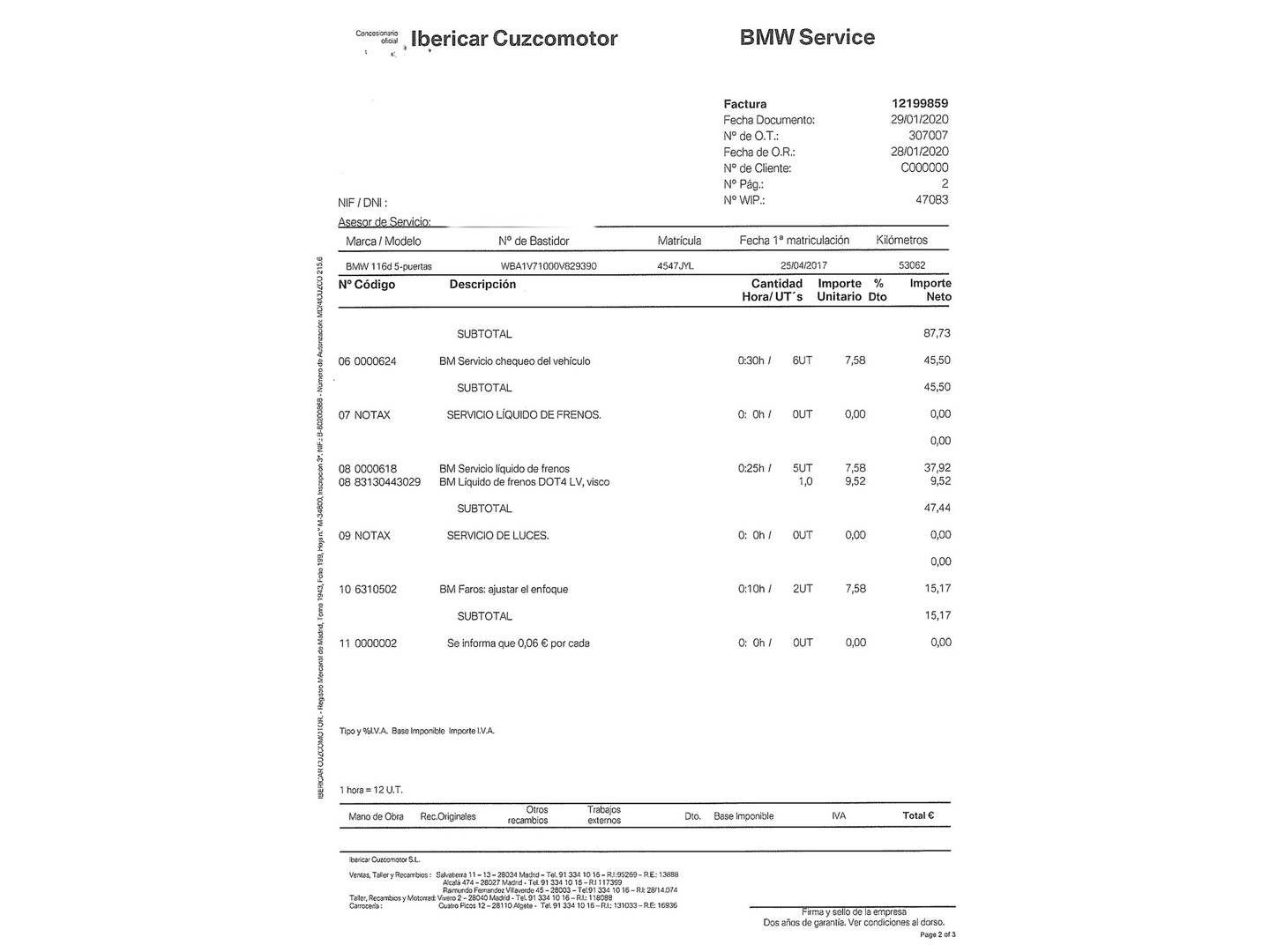 Foto del mantenimiento del BMW Serie 1 BMW Serie 1 116d (116 CV)