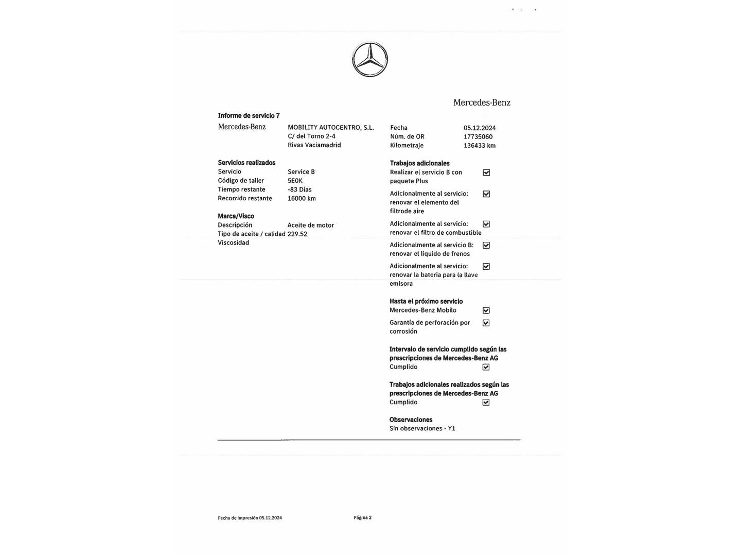 Foto del mantenimiento del Mercedes Clase A Mercedes Clase A 200 d Urban (136 CV)