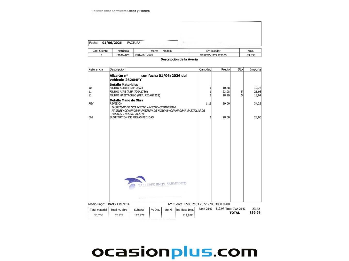 Foto del mantenimiento del Peugeot 2008 Peugeot 2008 PureTech 100 S&S Allure (100 CV)
