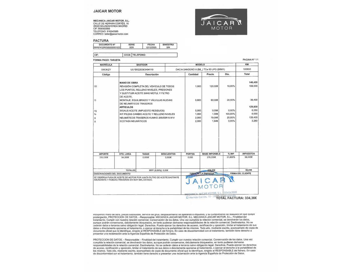 Foto del mantenimiento del Dacia Sandero Dacia Sandero Serie Limitada Xplore TCE (90 CV) GLP