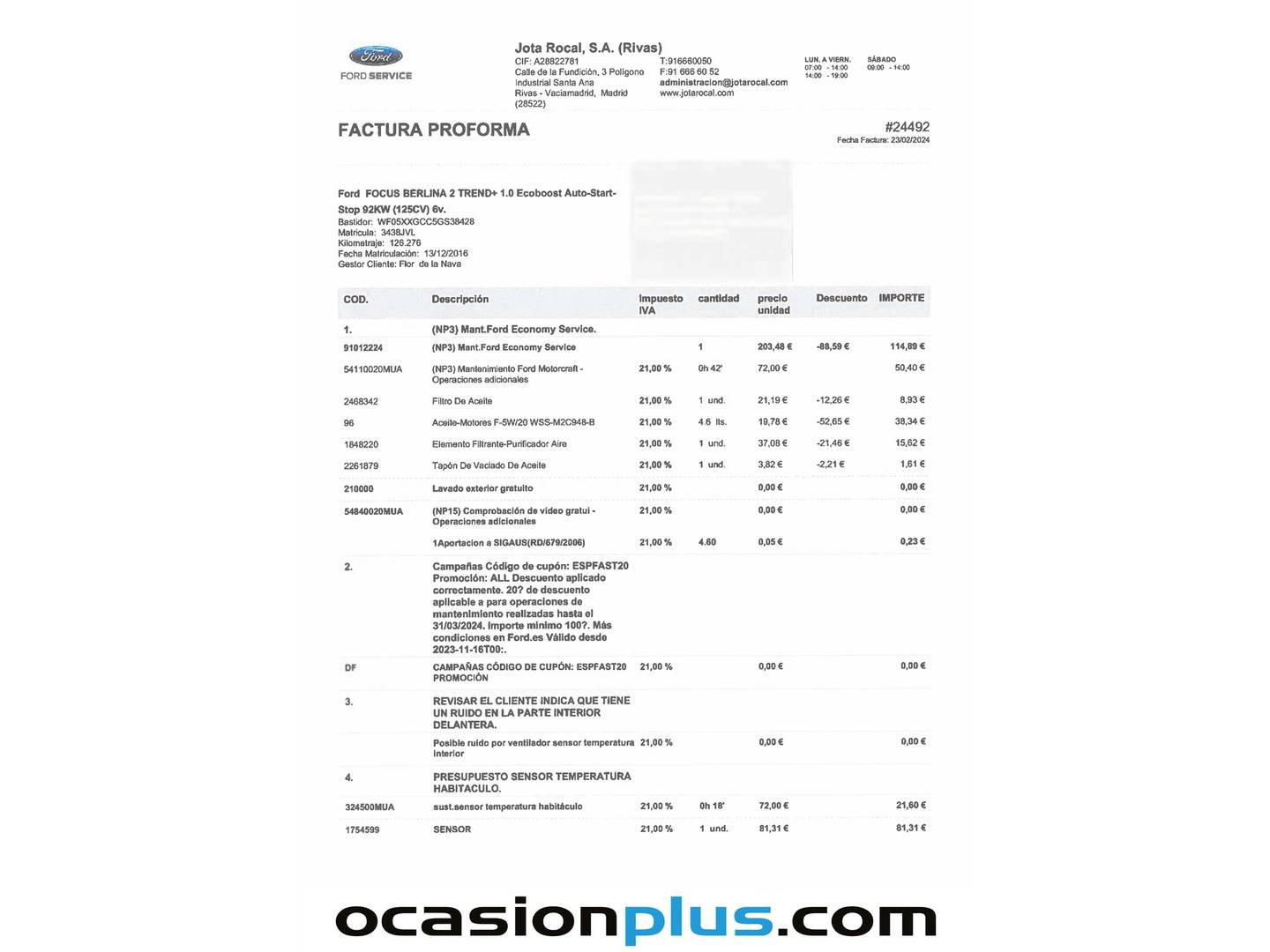 Foto del mantenimiento del Ford Focus Ford Focus 1.6 TI-VCT Business (125 CV)