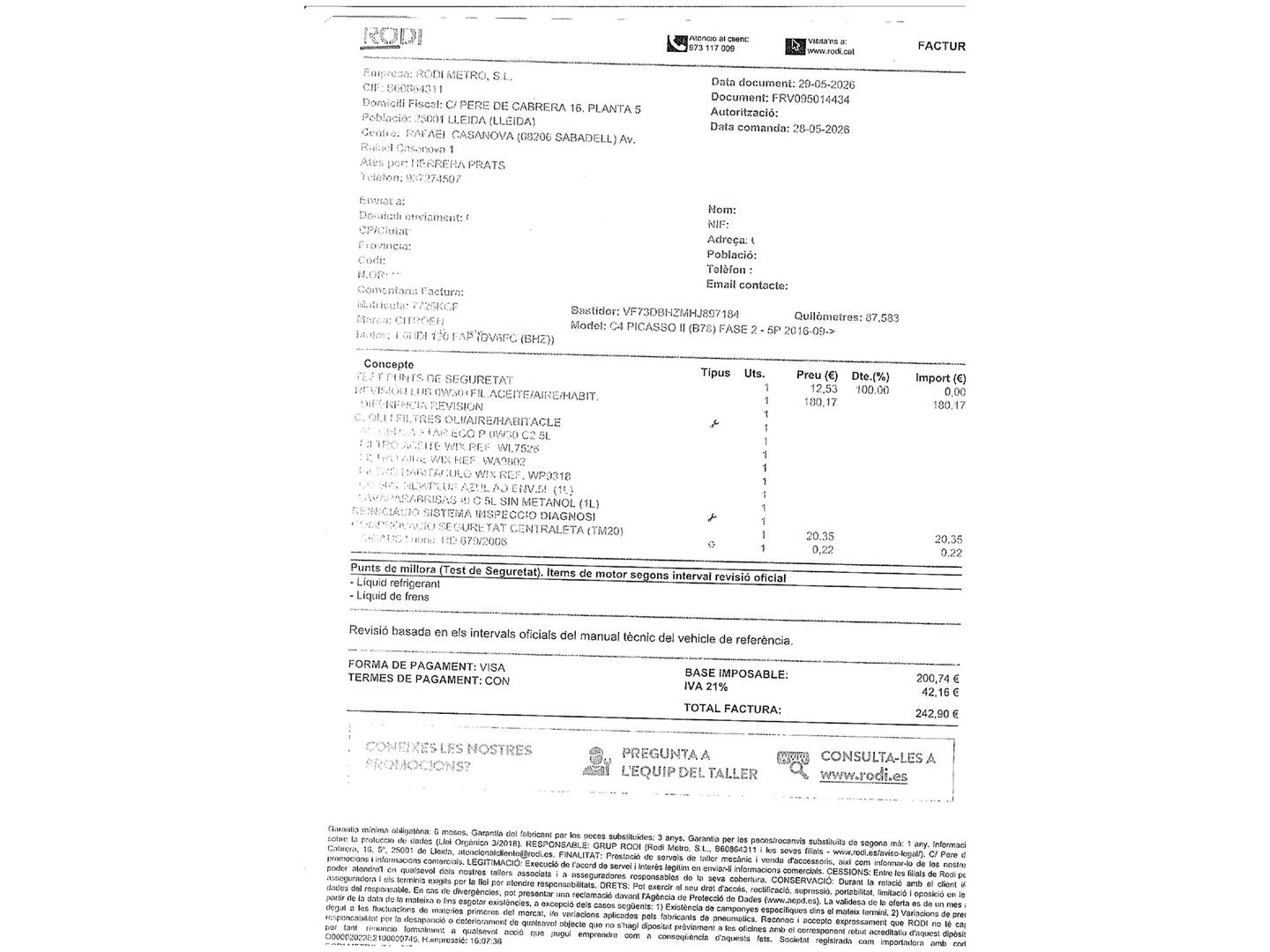Foto del mantenimiento del Citroën C4 Picasso Citroën C4 Picasso BlueHDi 120 Feel (120 CV)