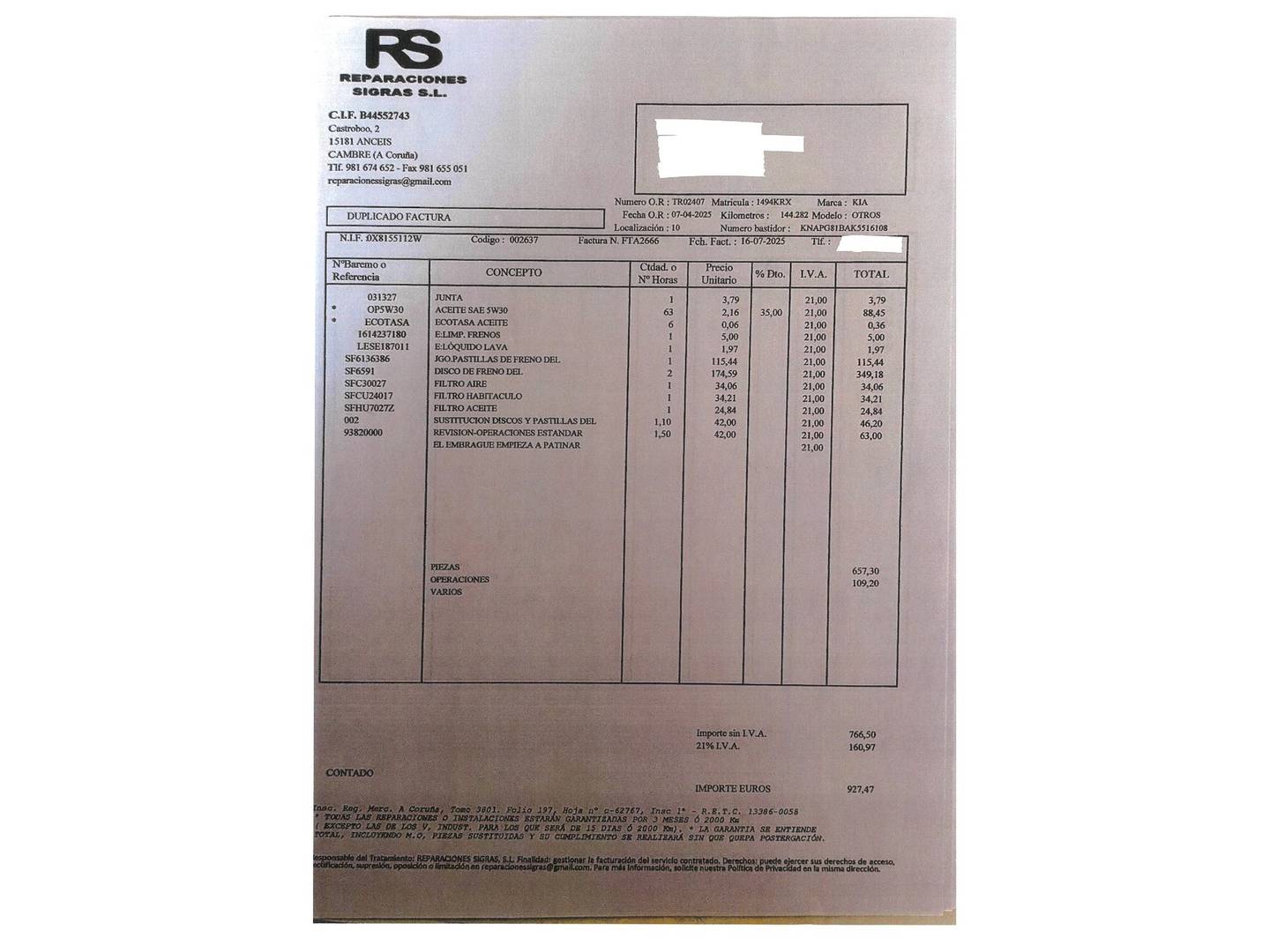 Foto del mantenimiento del KIA Sorento KIA Sorento 2.2 CRDi Concept 4x2 (200 CV) 7 Plazas