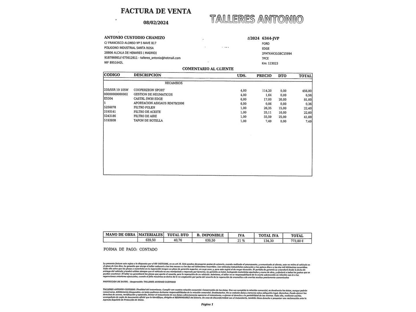 Foto del mantenimiento del Ford Edge Ford Edge 2.0 TDCi Titanium 4WD PowerShift (210 CV)
