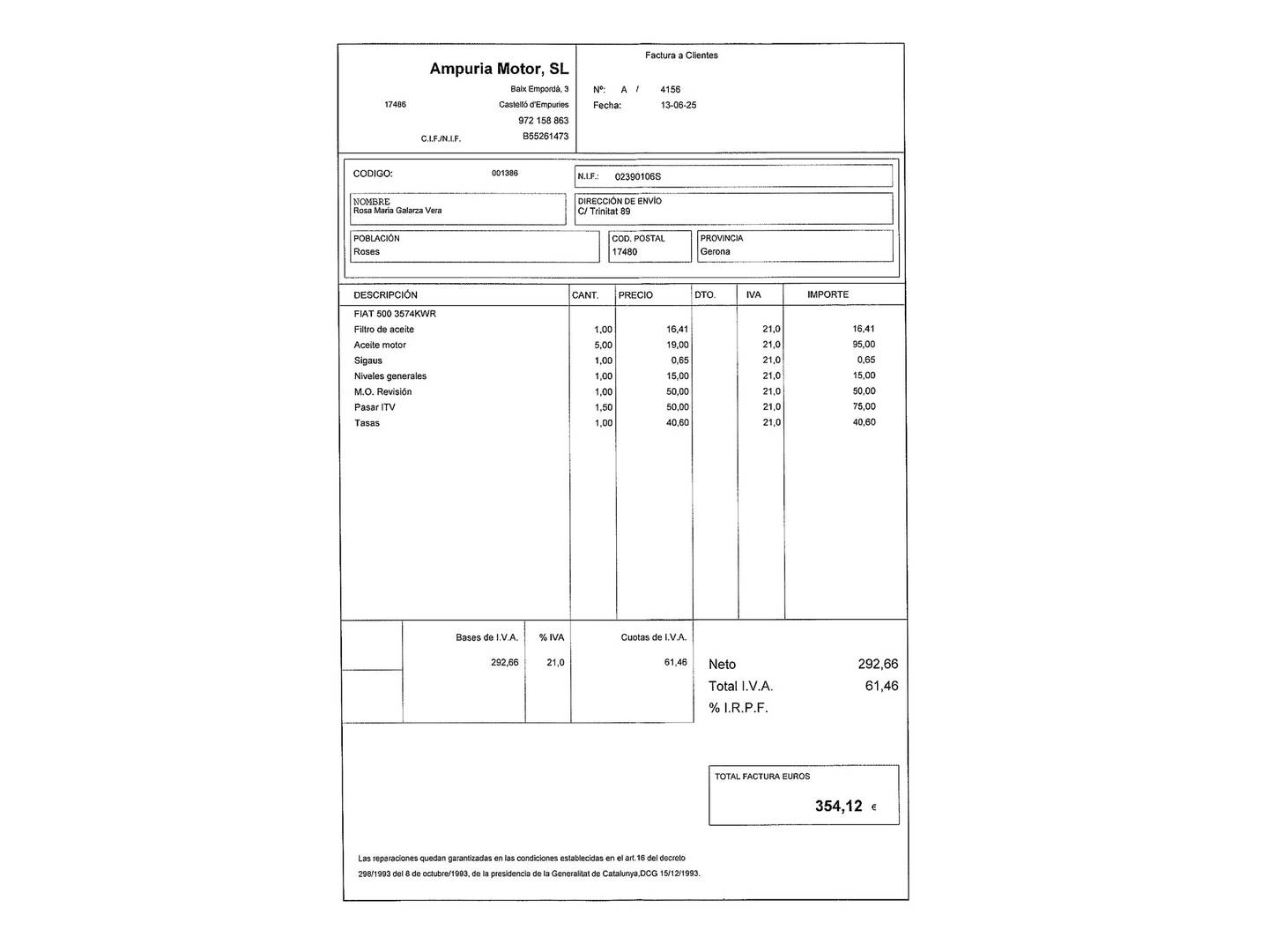 Foto del mantenimiento del Fiat 500 Fiat 500 1.2 8v Lounge (69 CV)