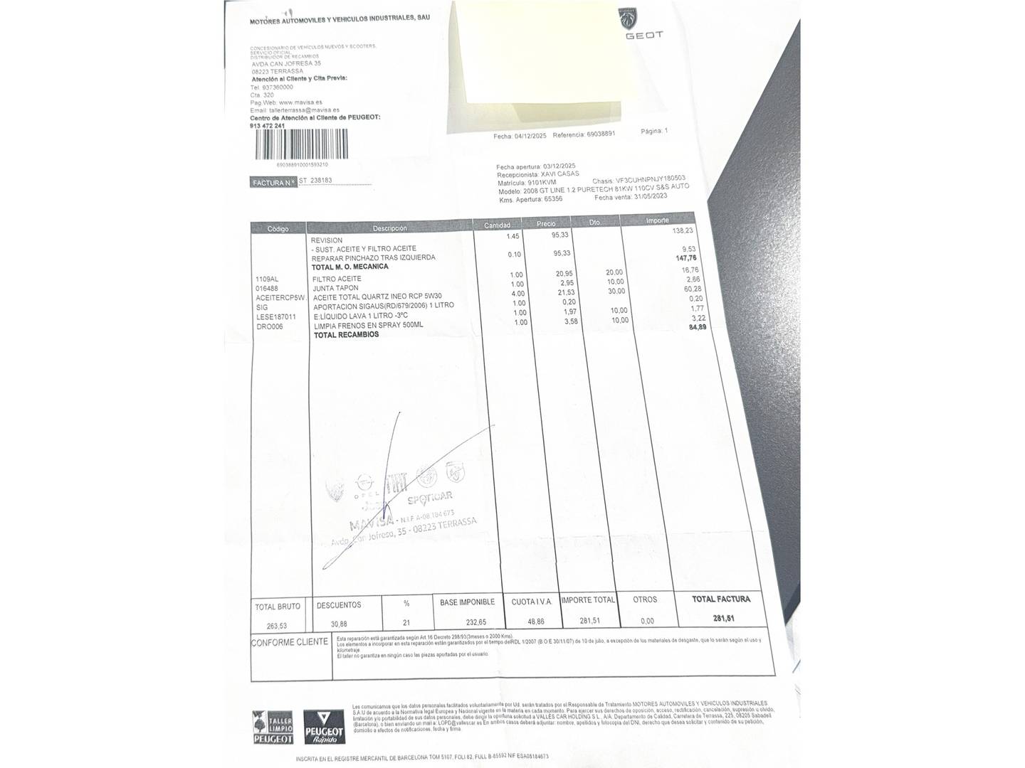 Foto del mantenimiento del Peugeot 2008 Peugeot 2008 GT Line 1.2 PureTech (110CV) Auto