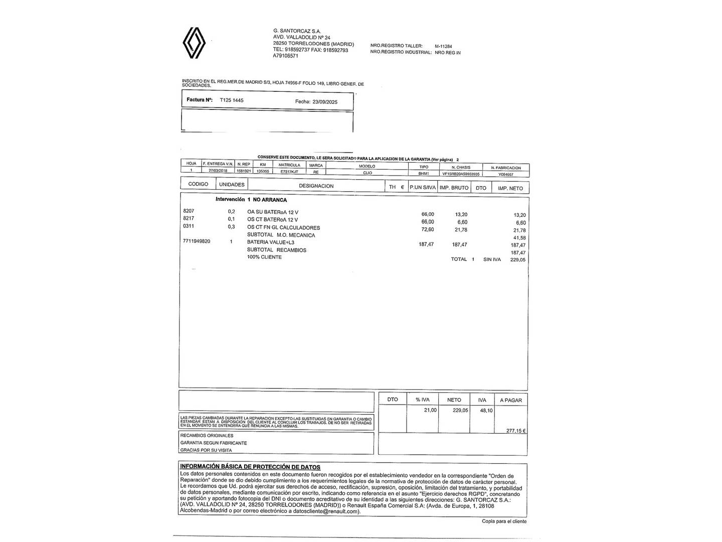 Foto del mantenimiento del Renault Clio Renault Clio Limited Energy TCe (90 CV)