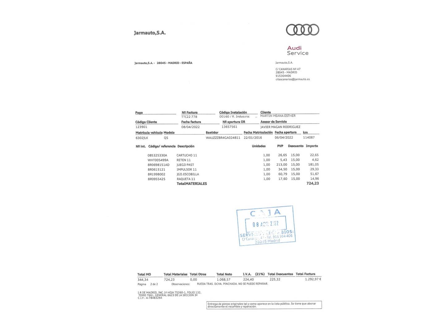 Foto del mantenimiento del Audi Q5 Audi Q5 Advanced edition 2.0 TDI clean diesel quattro (190 CV) S tronic