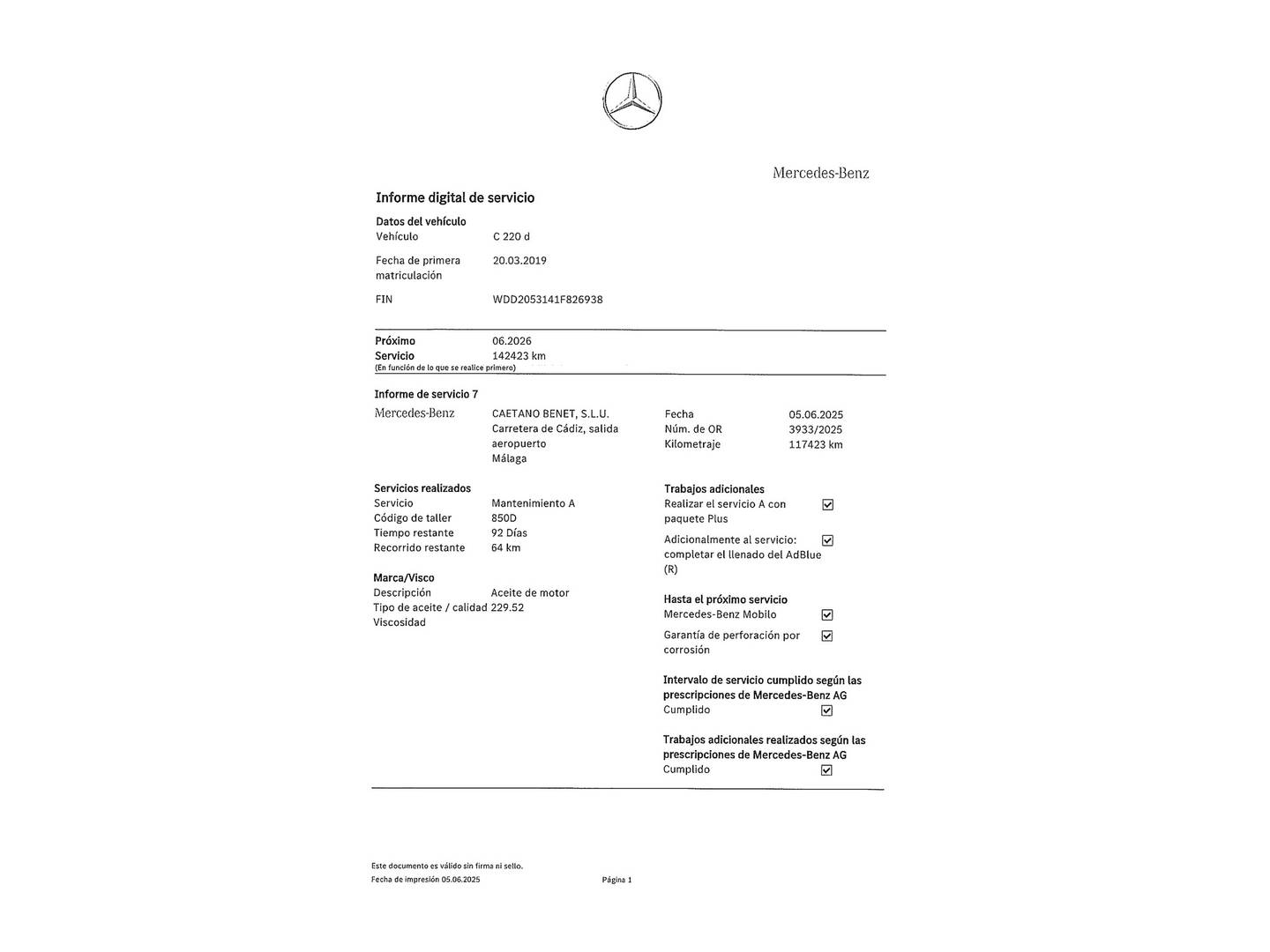 Foto del mantenimiento del Mercedes Clase C Mercedes-Benz Clase C Coupe 220 d  (194 CV) Pack AMG