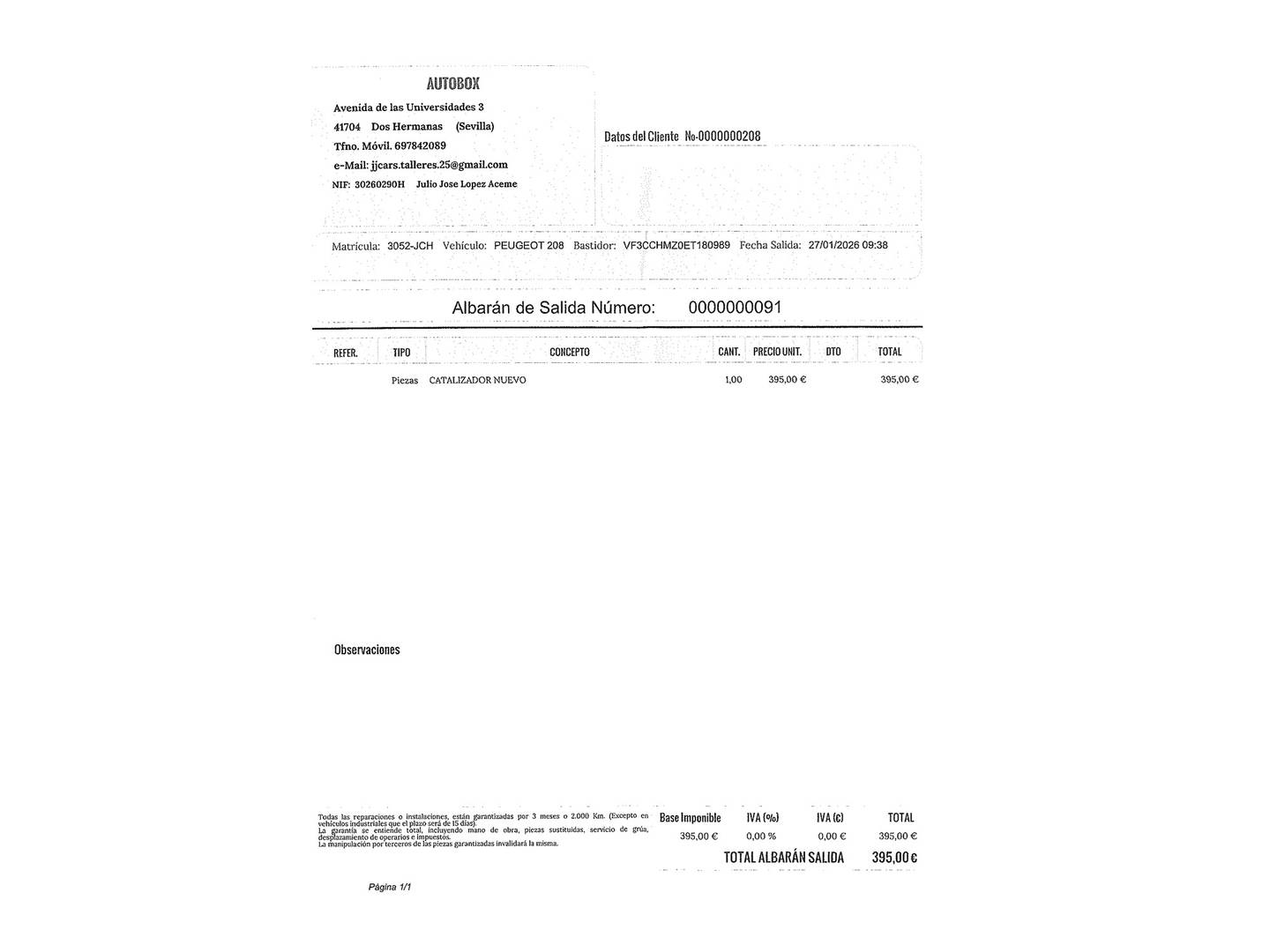 Foto del mantenimiento del Peugeot 208 Peugeot 208 1.2L PureTech Style (82 CV)