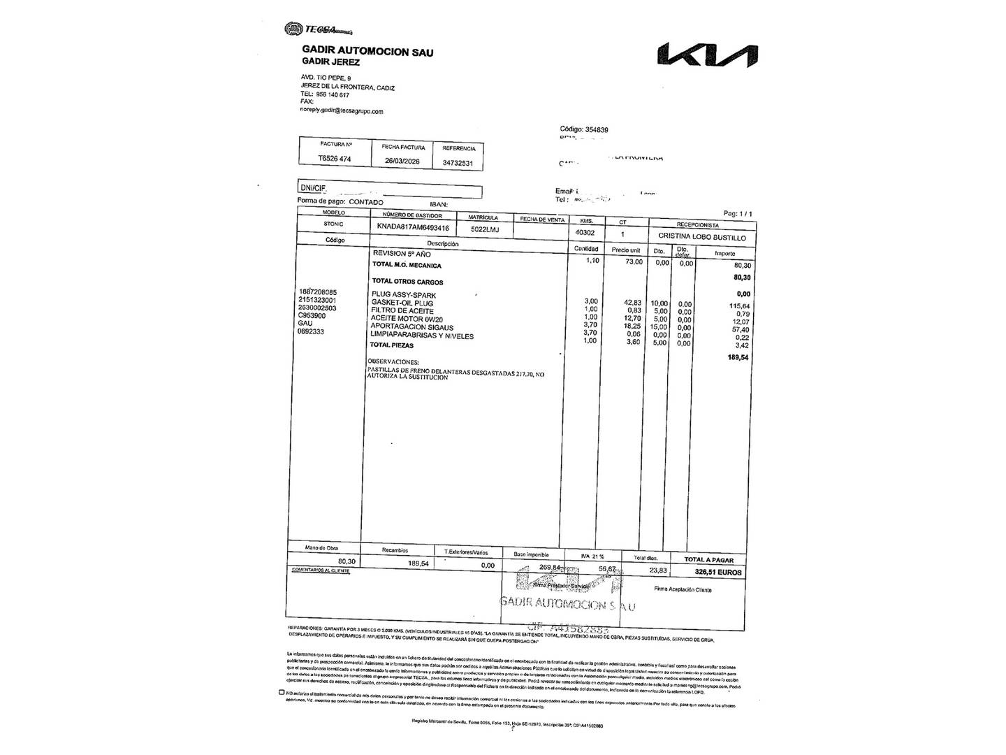 Foto del mantenimiento del KIA Stonic KIA Stonic 1.0 T-GDi MHEV iMT Concept (100 CV)
