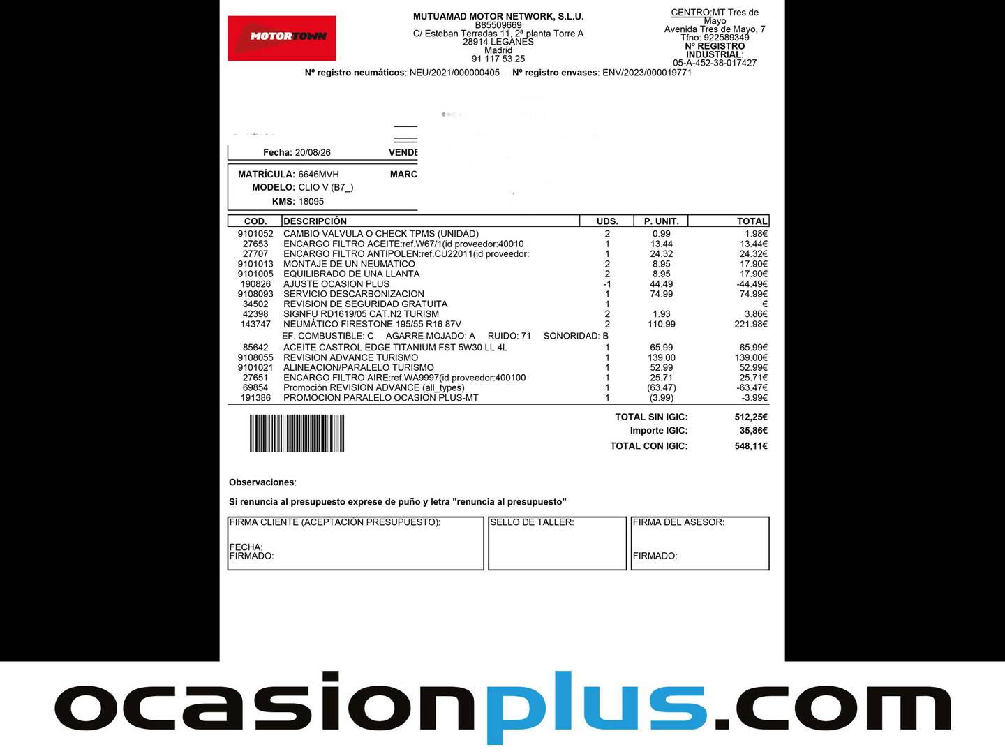 Foto del mantenimiento del Renault Clio Renault Clio Evolution E-Tech full hybrid 145 (143 CV)