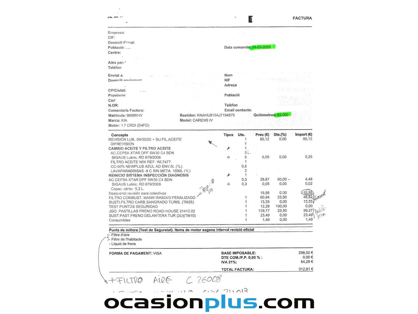 Foto del mantenimiento del KIA Carens Kia Carens 1.7 CRDi VGT Drive Eco-Dynamics (115 CV)