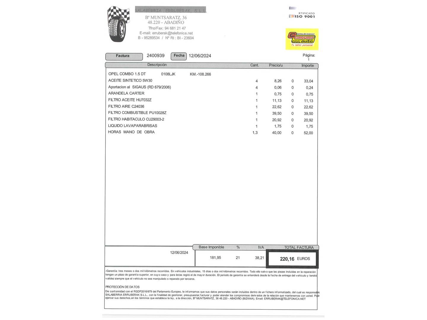 Foto del mantenimiento del Opel Combo Life Opel Combo Life 1.5 TD S&S Expression L (102 CV)