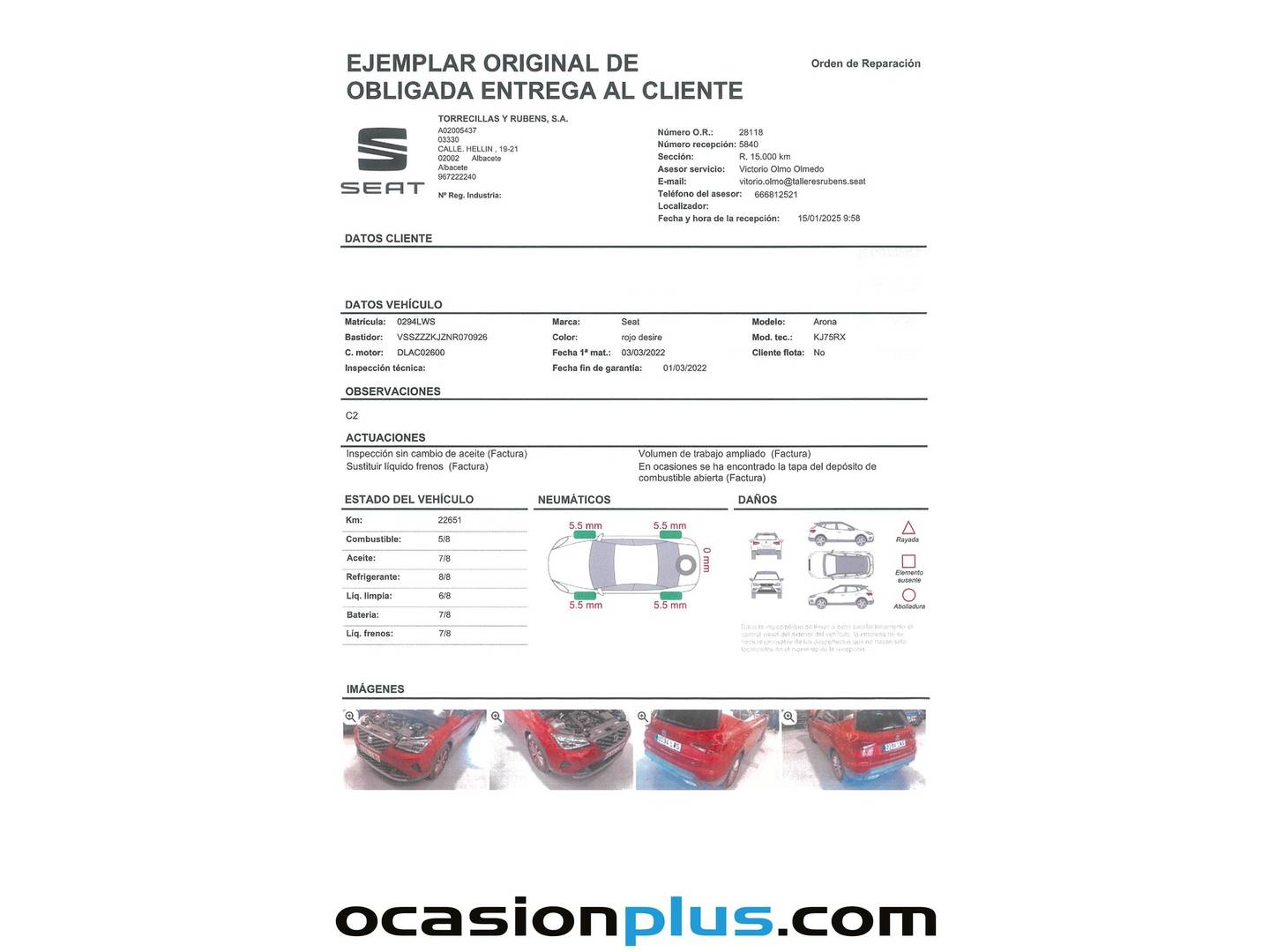 Foto del mantenimiento del Seat Arona SEAT Arona 1.0 TSI S&S FR Plus (110 CV)