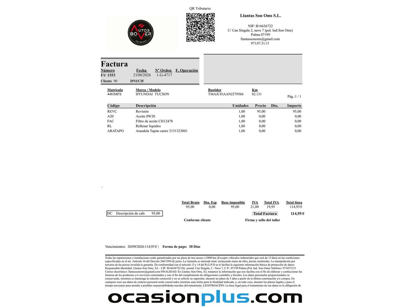 Foto del mantenimiento del Hyundai Tucson Hyundai Tucson 1.6 CRDI Maxx (115 CV)
