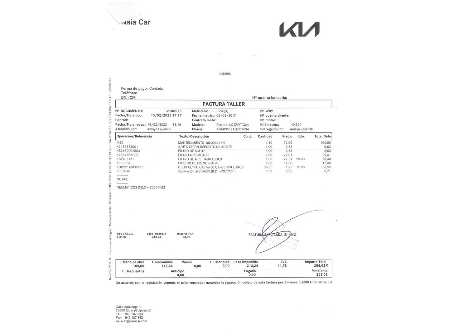 Foto del mantenimiento del KIA Picanto KIA Picanto 1.2 CVVT GT Line (84 CV)